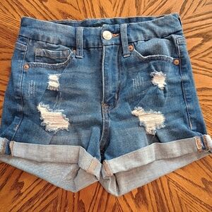 AERO High Rise Curvy Distressed Denim Jean Shorts